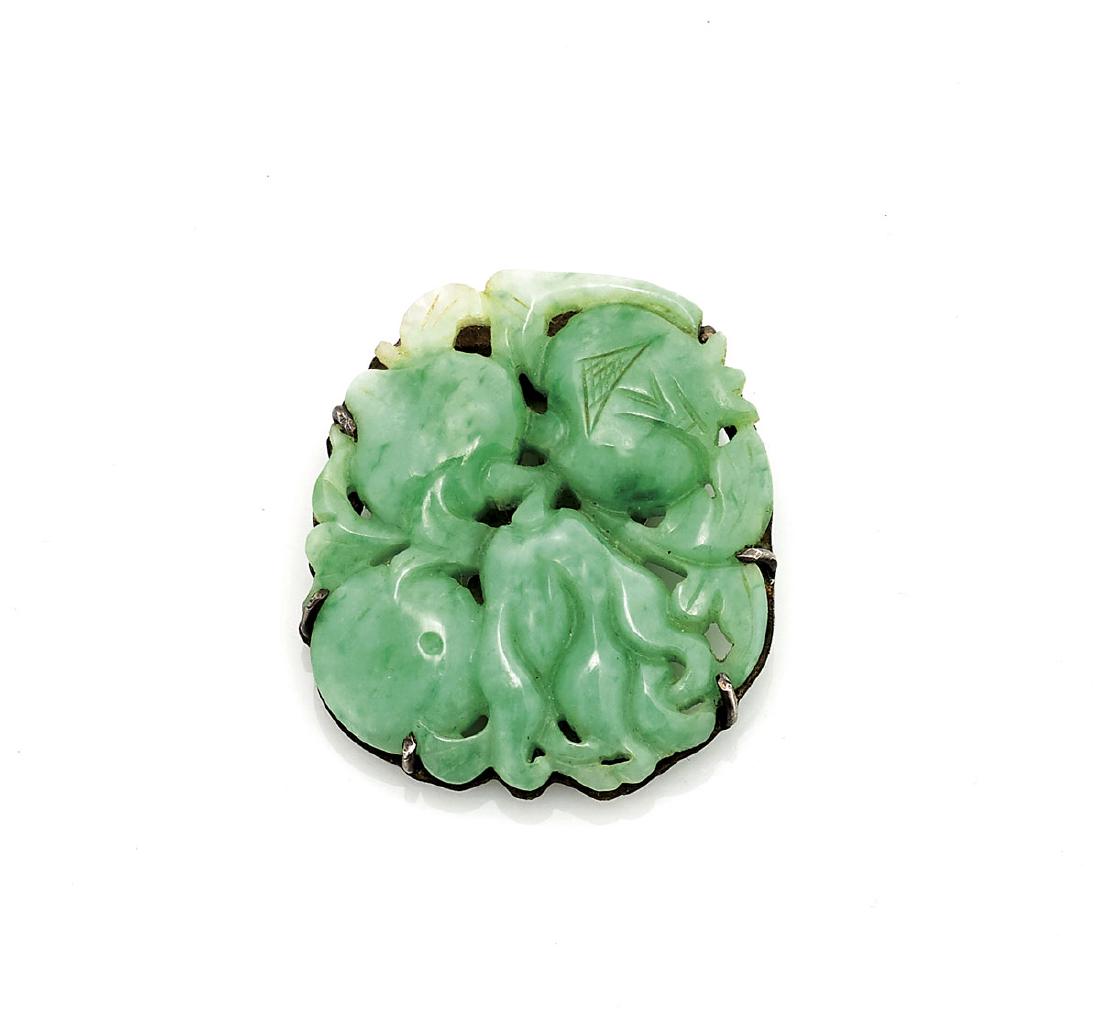 OLD JADEITE & STERLING SILVER BROOCH (1 of 1)