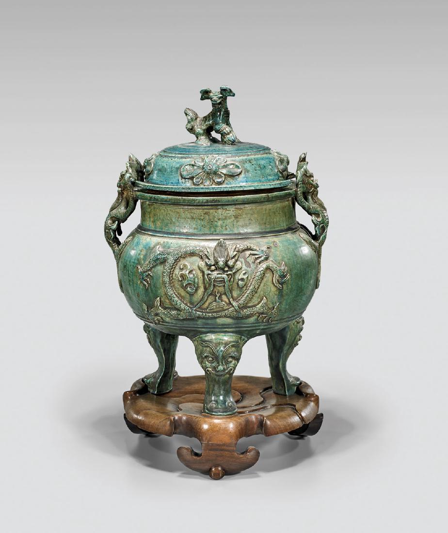 ANTIQUE CHINESE GLAZED POTTERY CENSER (1 of 4)