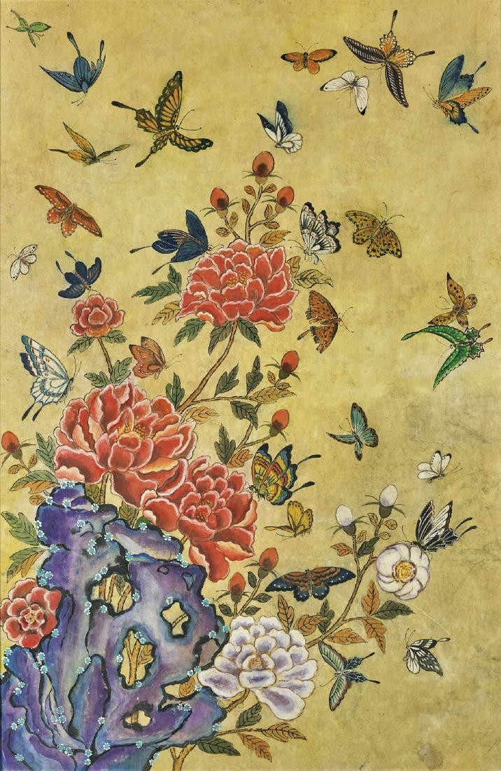 ANTIQUE KOREAN PAINTING: Peonies & Butterflies (1 of 1)