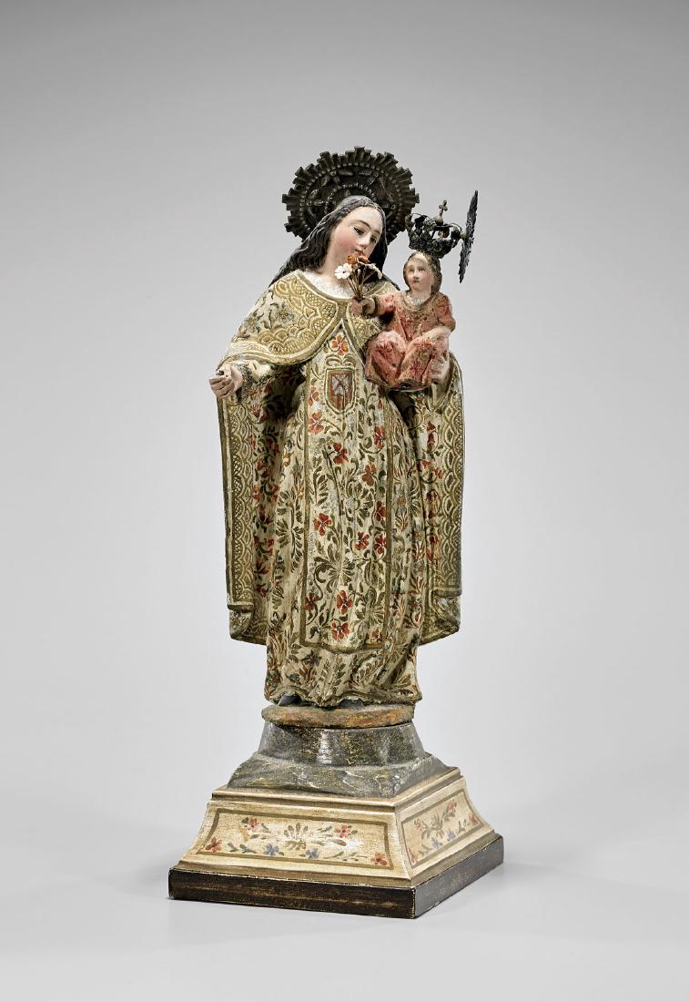 SPANISH COLONIAL POLYCHROME WOOD GROUP: Madonna & Child (1 of 2)