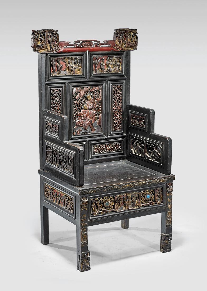 ANTIQUE CHINESE CARVED & LACQUERED WOOD CHAIR (1 of 1)