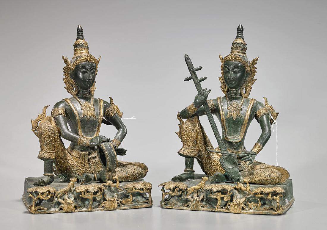 Pair Thai Bronze Models of Musicians (1 of 1)