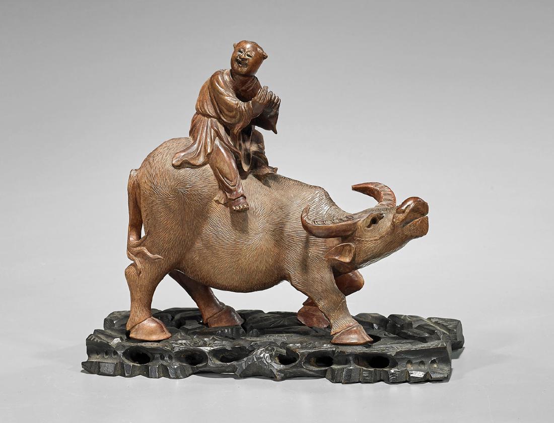 Old Chinese Carved Wood Boy & Buffalo (1 of 2)