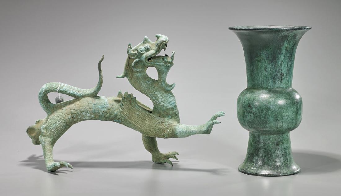 Two Chinese Bronzes: Zun Vessel & Dragon (1 of 1)