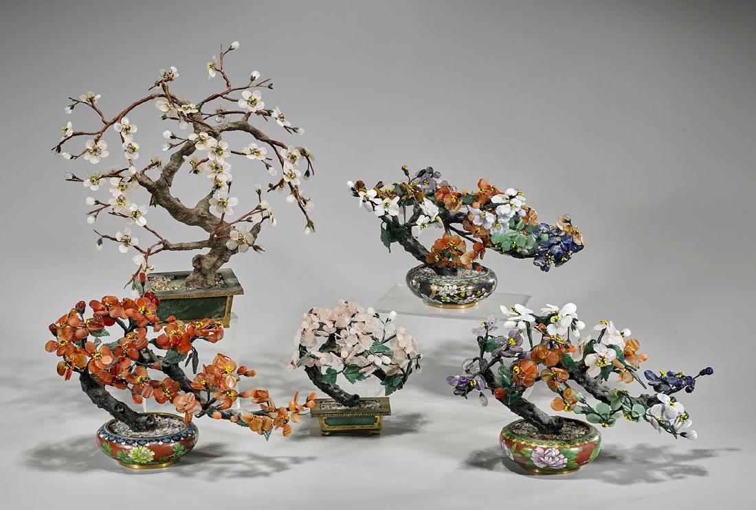Group of Five Chinese Flowering Hardstone "Trees" (1 of 1)