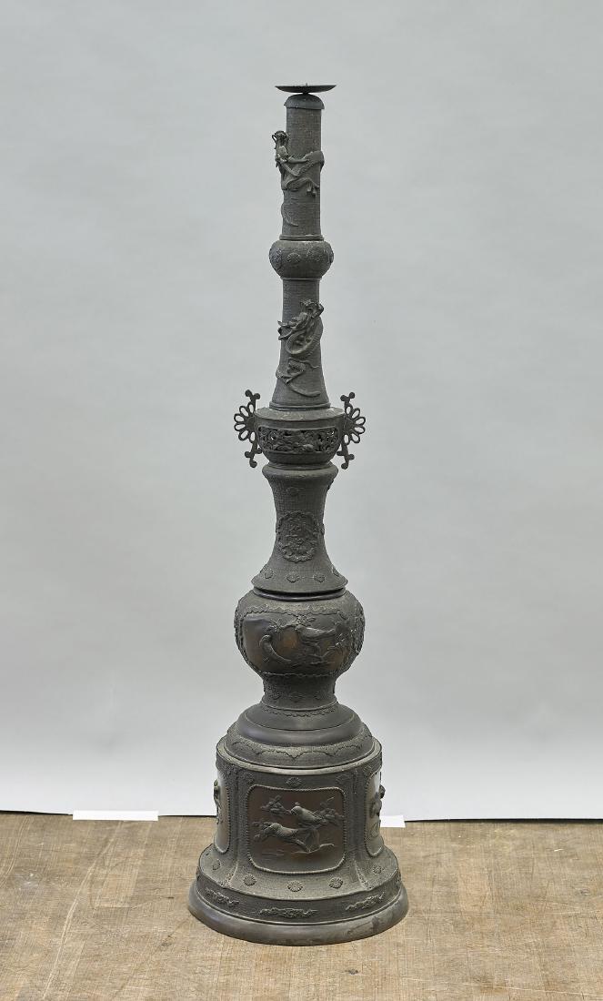 Massive Antique Japanese Bronze Sectional Candlestick (1 of 1)