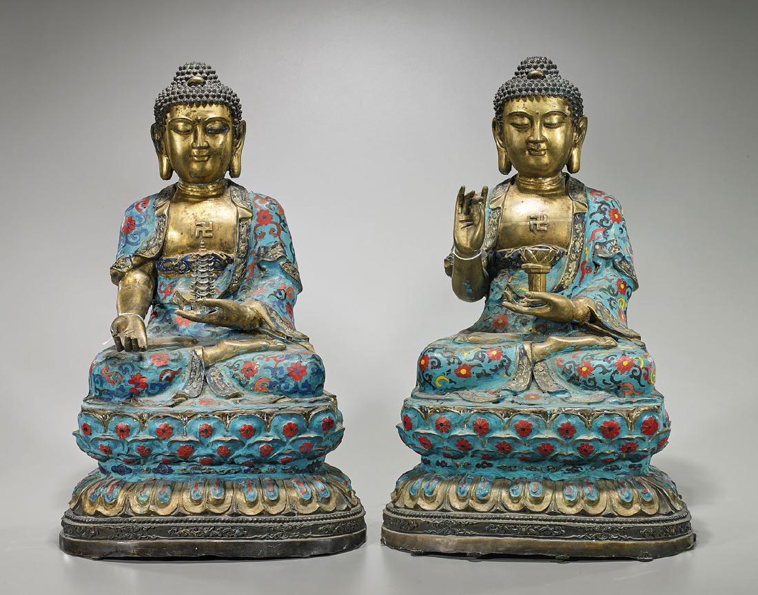 Three Large Chinese Cloisonne Enamel Buddhas (1 of 2)