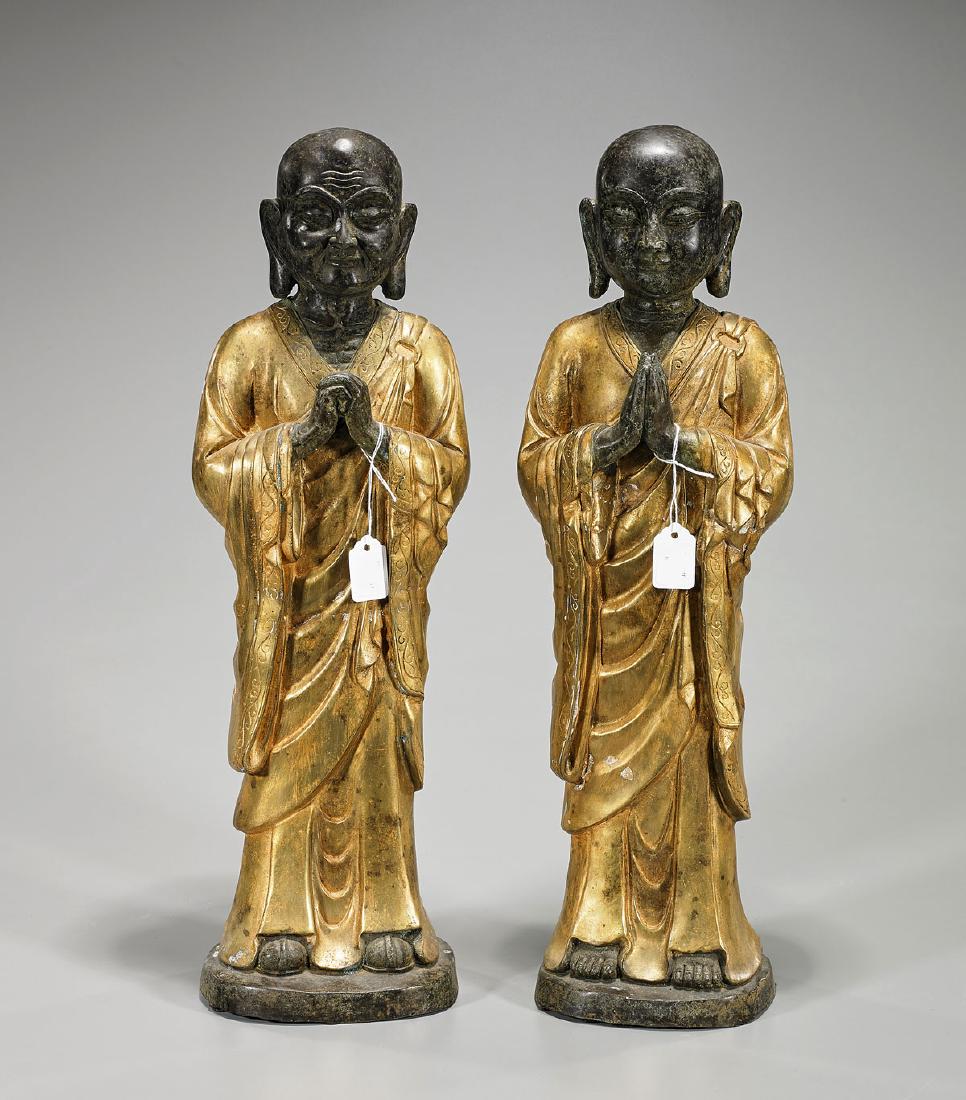 Two Chinese Parcel-Gilt Bronze Lohans (1 of 1)