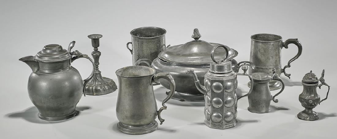 Nine Antique English Pewter Items (1 of 1)