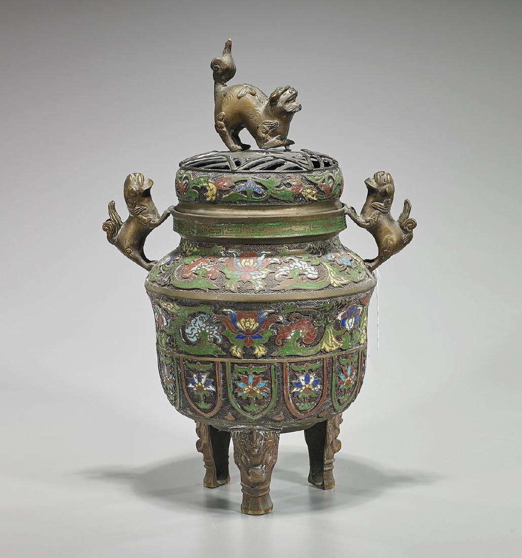 Old Japanese Champleve Enamel Tripod Censer (1 of 2)