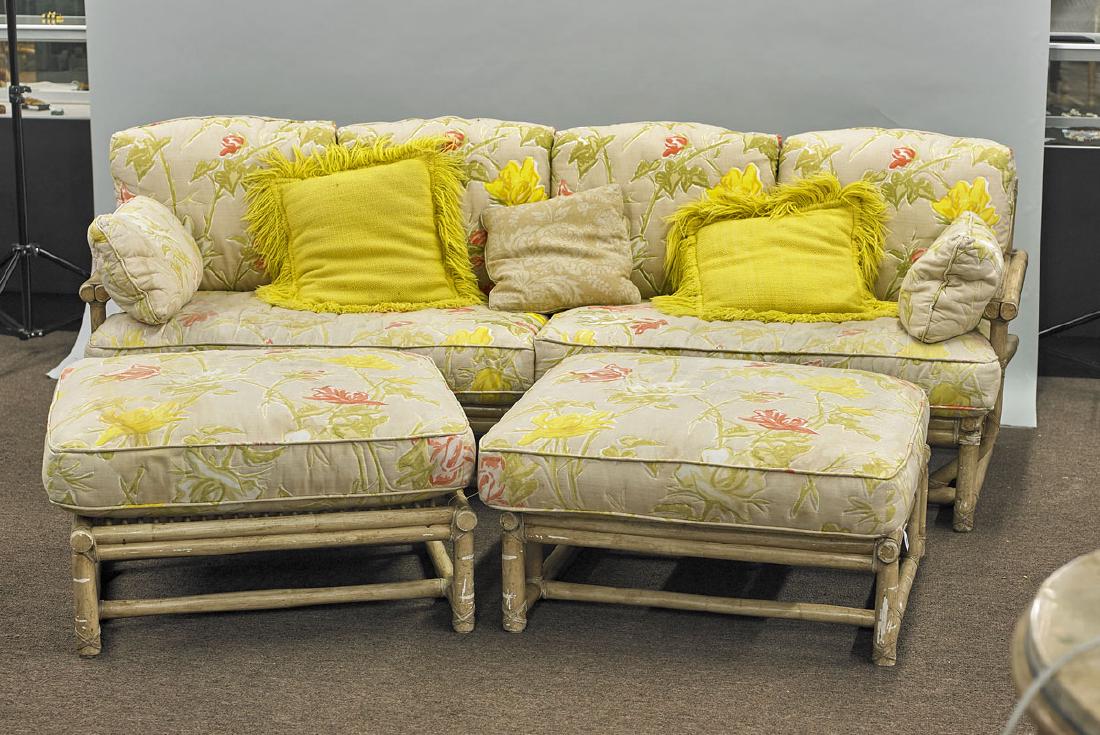 McGuire San Francisco Bamboo Sofa, Pair Ottomans & (1 of 2)