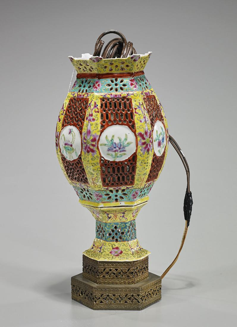 Tall Old Chinese Enameled Porcelain Wedding Lamp (1 of 1)