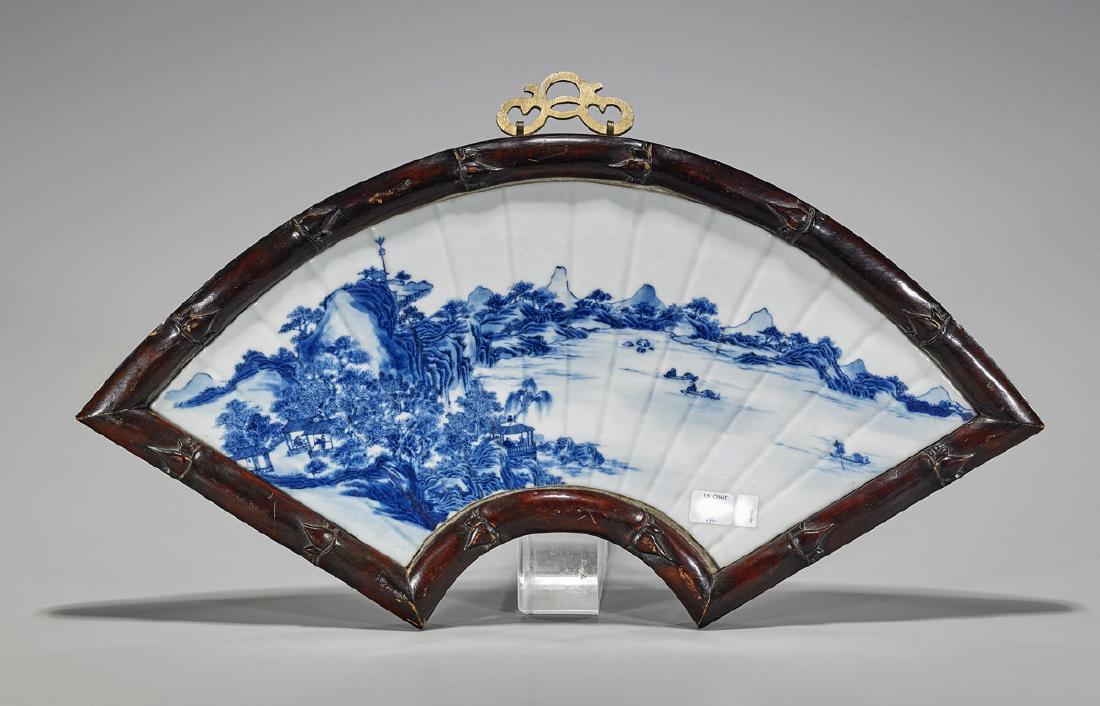 Pair Old Blue & White Porcelain Fans (1 of 2)
