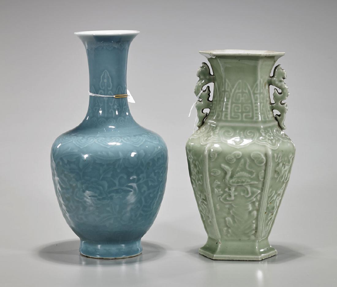 Two Chinese Celadon & Blue-Glazed Porcelain Vases (1 of 2)