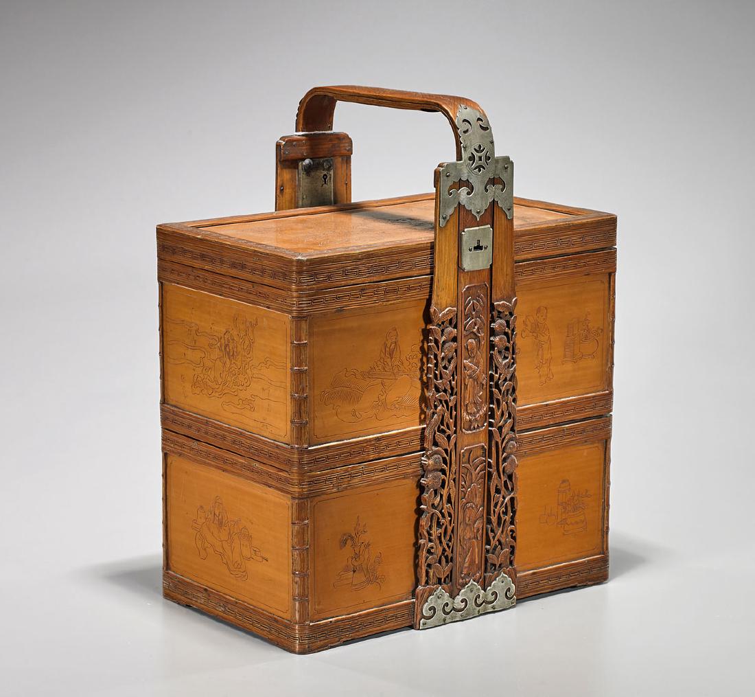 Old Chinese Carved Bamboo Stacking Box (1 of 2)