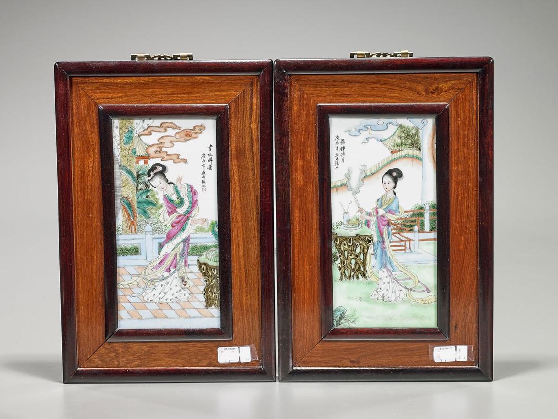 Set of Four Old Enameled Porcelain Plaques (1 of 2)