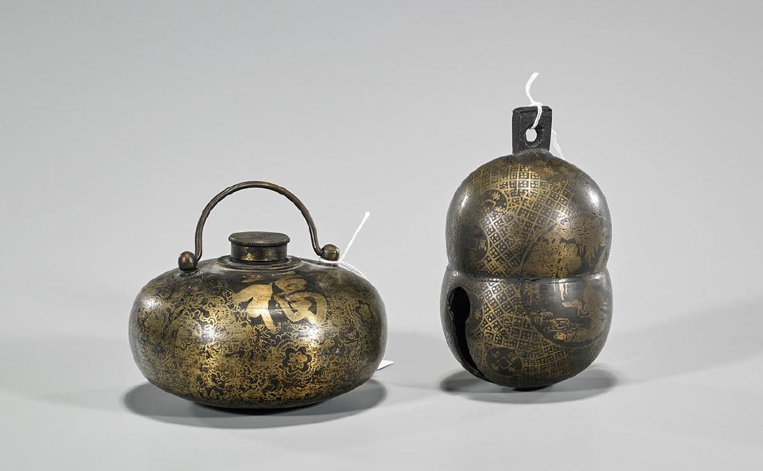 Old Chinese Bronze Flask & Bell (1 of 2)