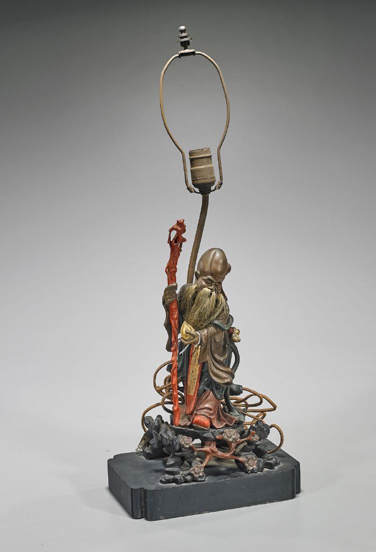 Antique Chinese Lacquered Wood Figure/Lamp of Shoulao (1 of 1)