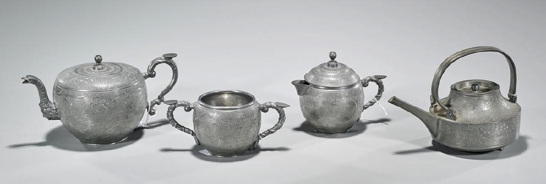 Group of Four Chinese Pewter Pieces (1 of 2)