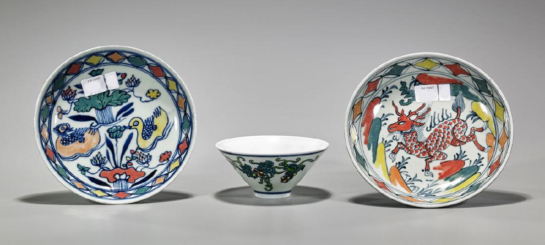 Three Ming-Style Wucai Porcelains (1 of 2)