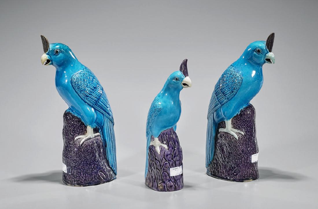 Group of Three Chinese Glazed Parrots (1 of 1)