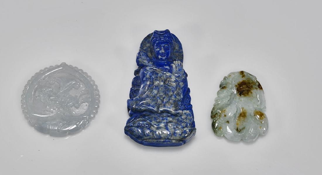 Three Chinese Carved Lapis Lazuli & Jadeite Pieces (1 of 1)