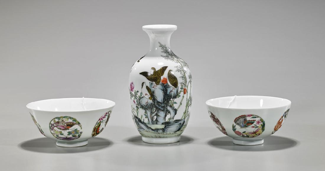 Group of Three Chinese Qing-Style Enameled Porcelains (1 of 3)