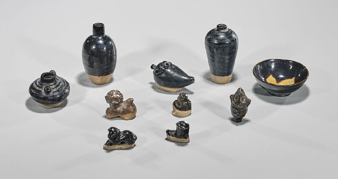 Group of Ten Chinese Black Glazed Pottery Pieces (1 of 1)