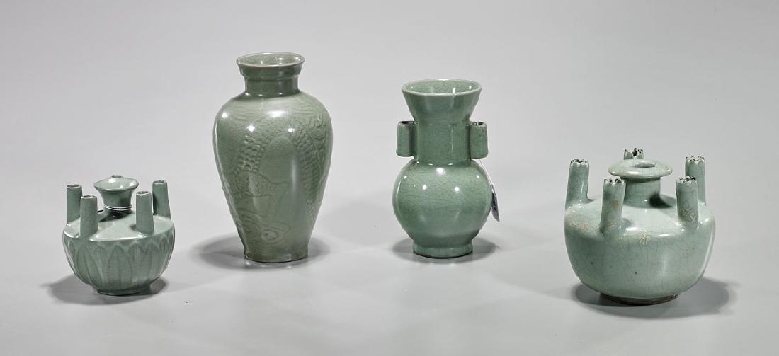 Four Celadon Glazed Ceramic Vases (1 of 1)