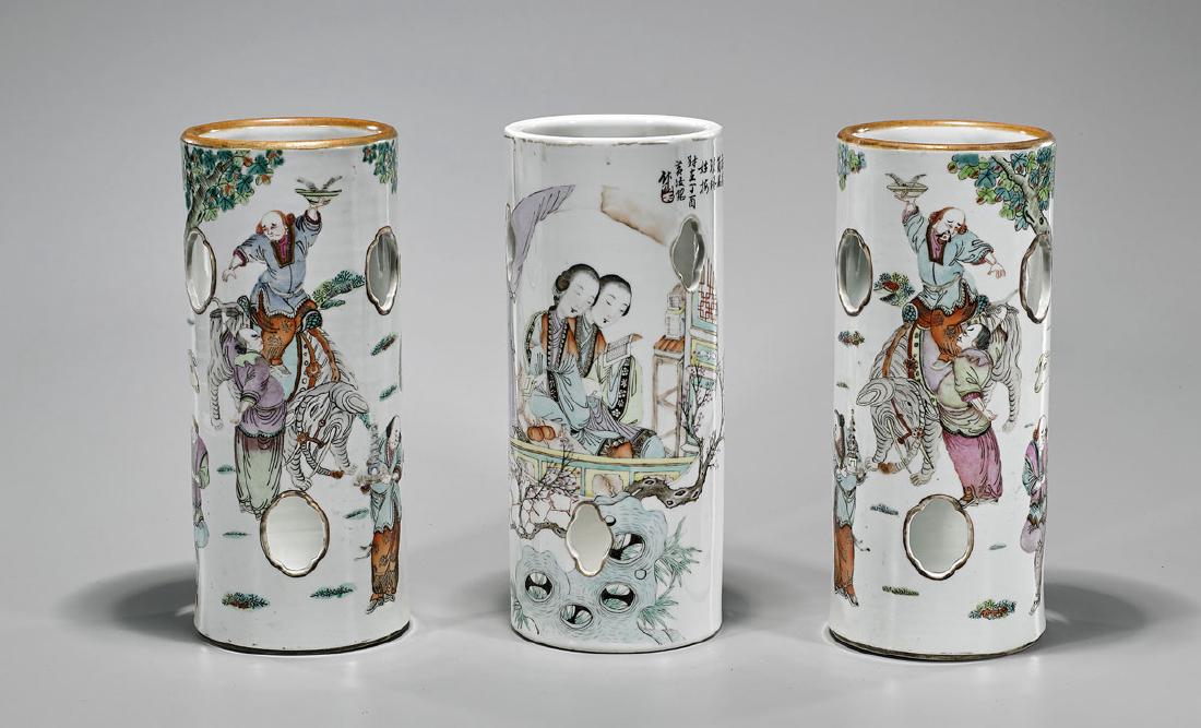 Group Of Three Antique Chinese Porcelain Hat Stands