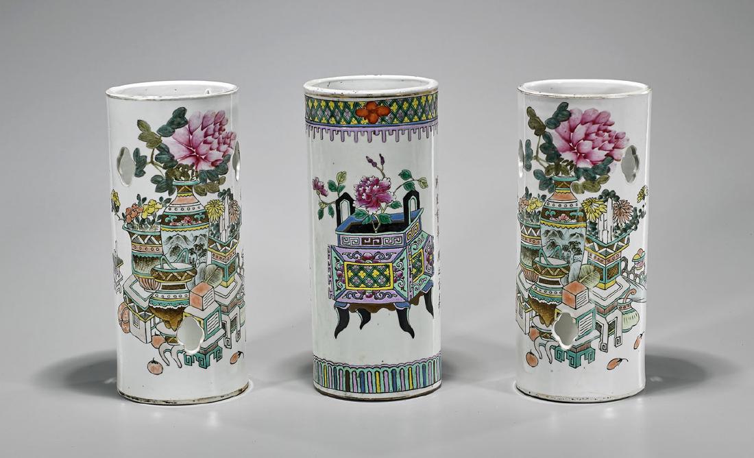 Group of Three Antique Enameled Porcelain Hat Stands (1 of 2)