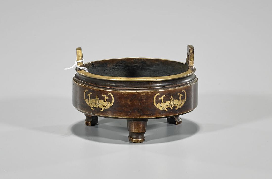 Chinese Parcel-Gilt Bronze Tripod Censer (1 of 2)