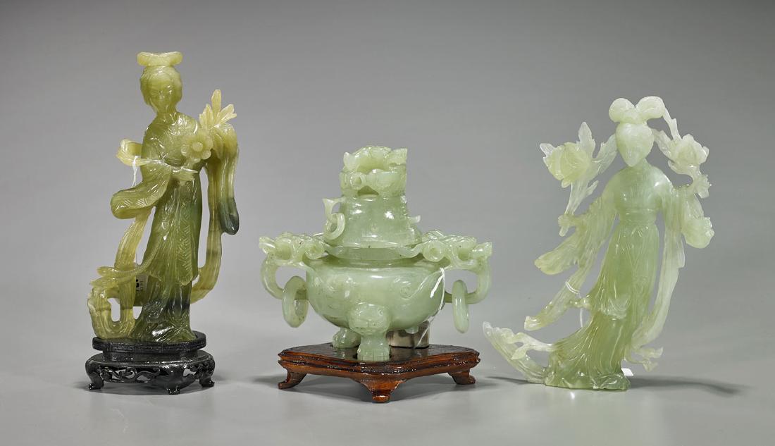 Chinese Carved Bowenite Censer & Beauties (1 of 1)