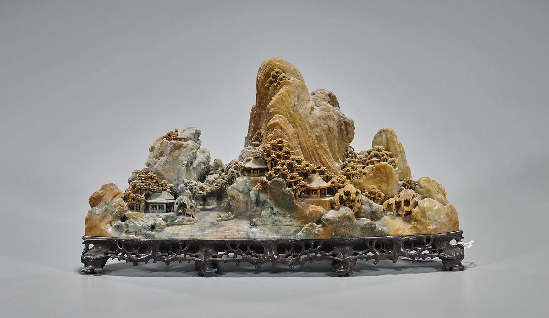 Antique Chinese Carved Soapstone Mountain (1 of 1)