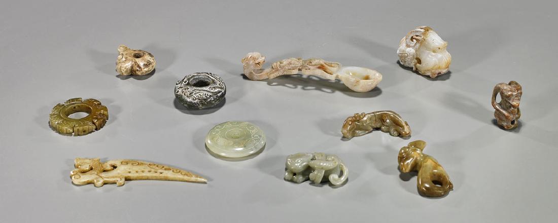 Group of Eleven Archaic-Style Jade & Hardstone Carvings (1 of 1)