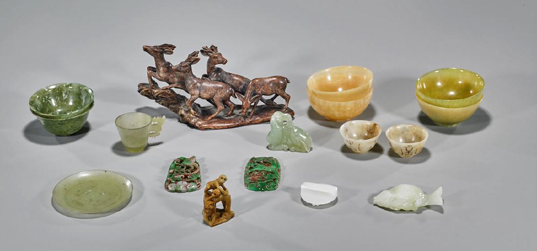 Large Group of Old Chinese Carved Hardstone & Glass (1 of 1)