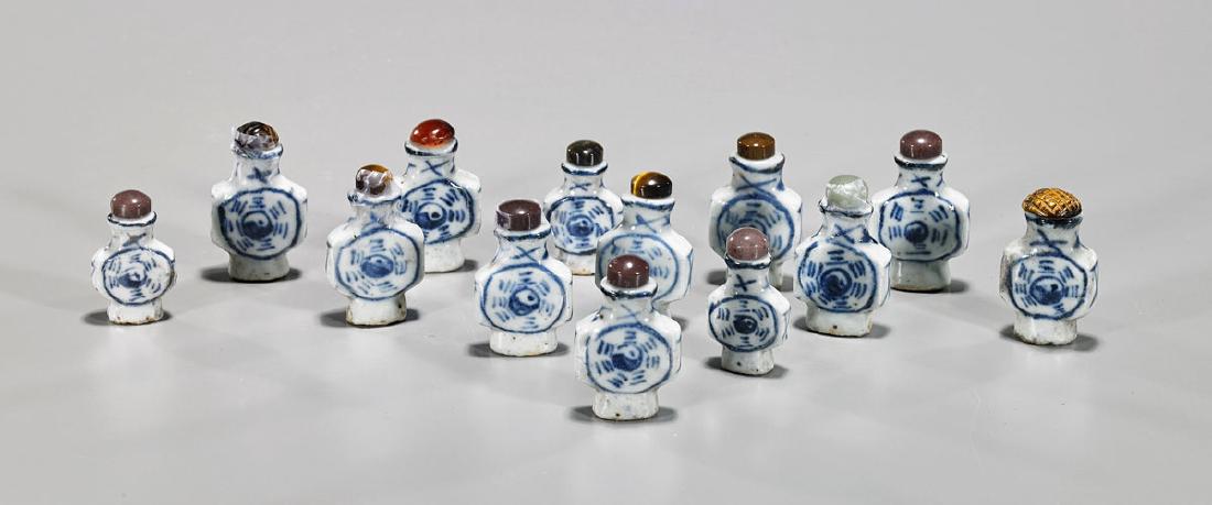 Thirteen Antique Blue & White Snuff Bottles (1 of 1)