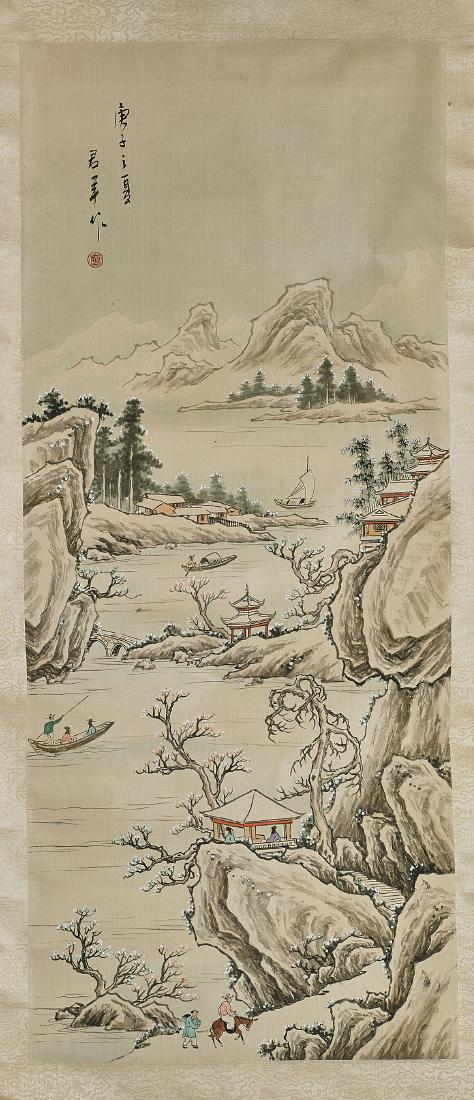 Set of five Chinese Silk Scrolls: Landscapes (1 of 5)