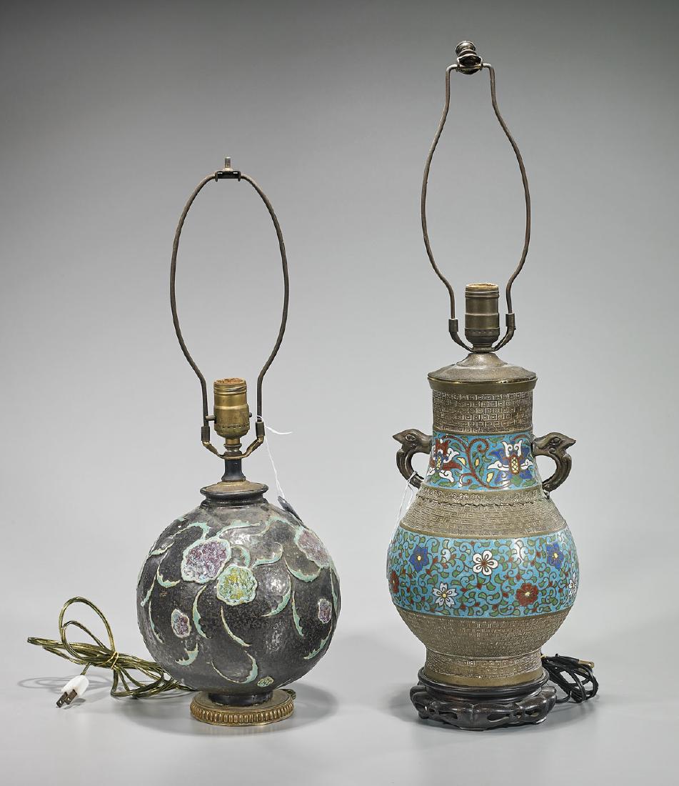 Two Old Japanese Champleve Enamel Vases/Lamps (1 of 1)