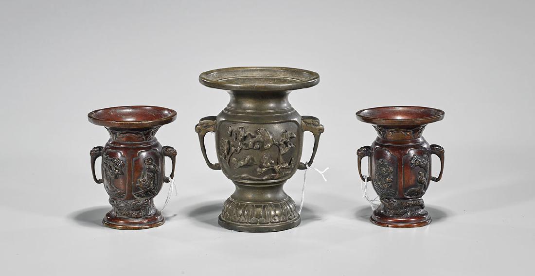 Group of Three Antique Japanese Bronze Vases (1 of 2)