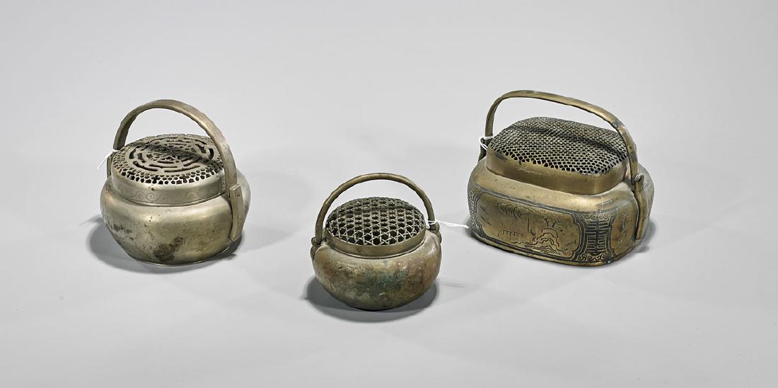 Group of Three Antique Chinese Brass Handwarmers (1 of 1)