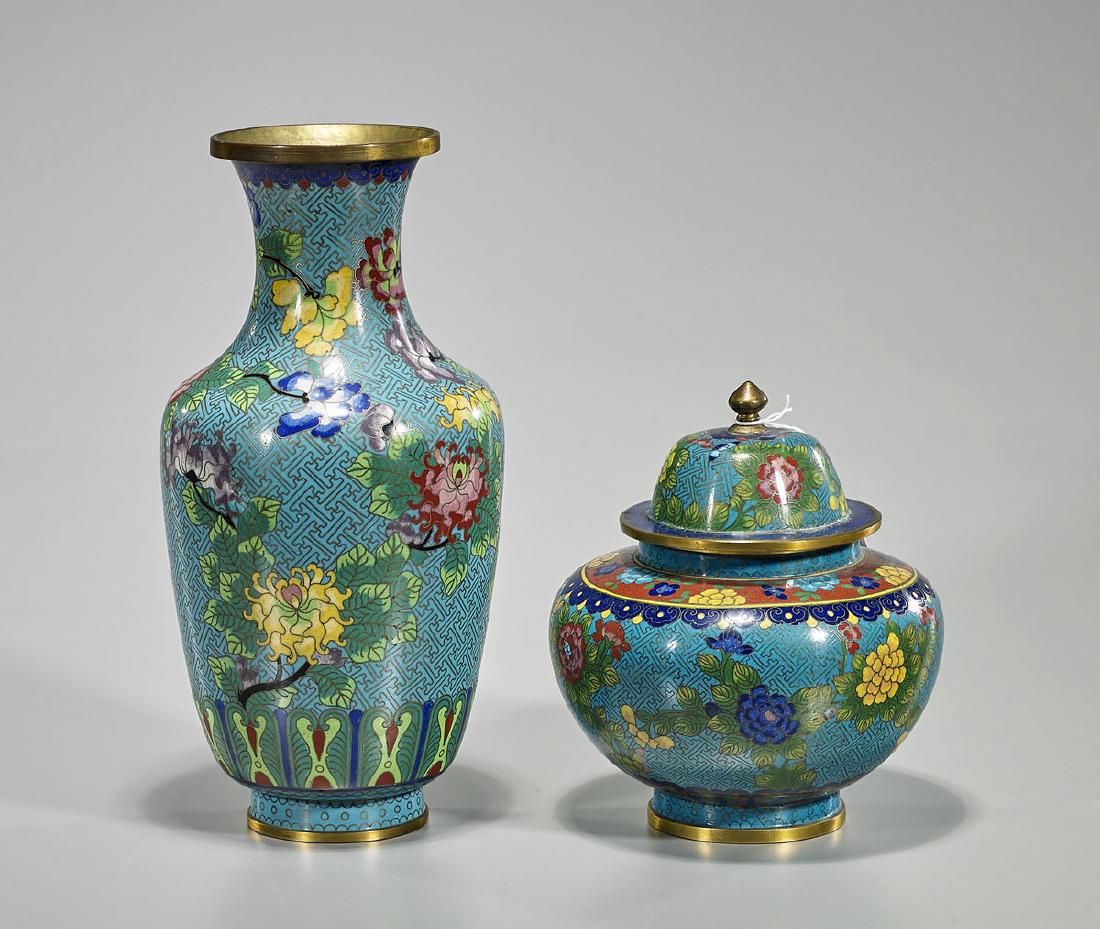 Old Cloisonne Enamel Vase & Jar (1 of 1)