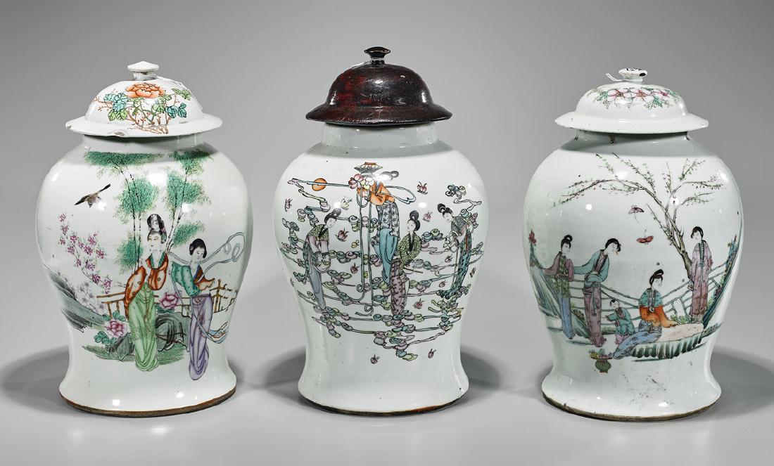 Group of Three Chinese Enameled Porcelain Covered Jars (1 of 2)