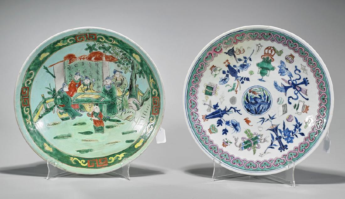 Two Antique Chinese Enameled Porcelain Chargers (1 of 1)