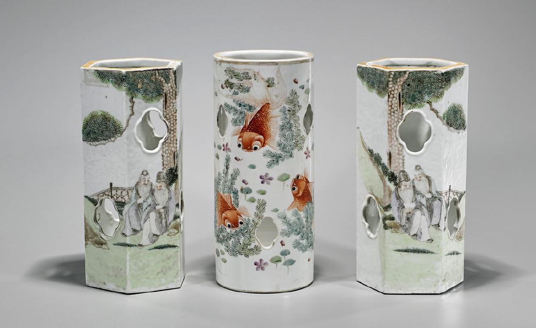 Three Antique Chinese Enameled Porcelain Hat Stands (1 of 2)