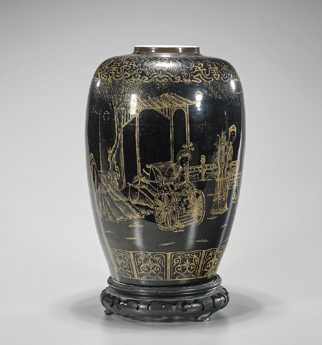 Antique Chinese Black Ground Vase (1 of 2)