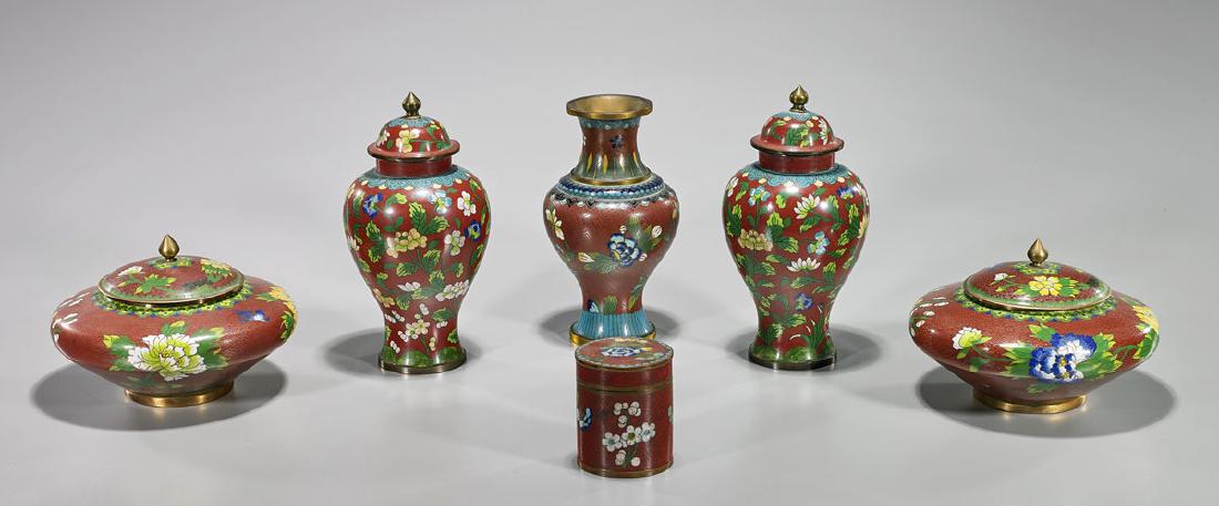 Group of Six Old Chinese Cloisonne Enamel Pieces (1 of 1)
