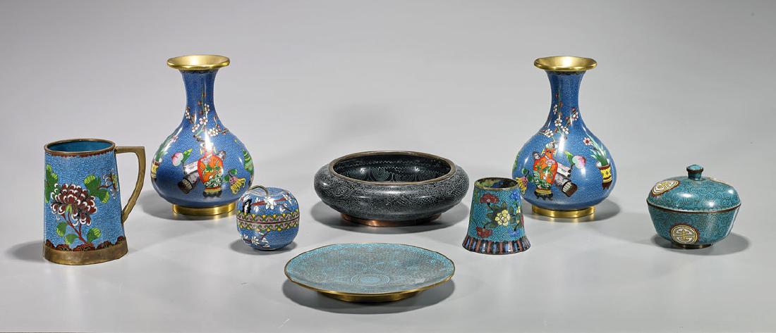 Group of Eight Old Chinese Cloisonne Enamel Pieces (1 of 1)