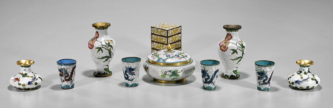 Group of Ten Old Chinese Cloisonne Enamel Pieces (1 of 1)
