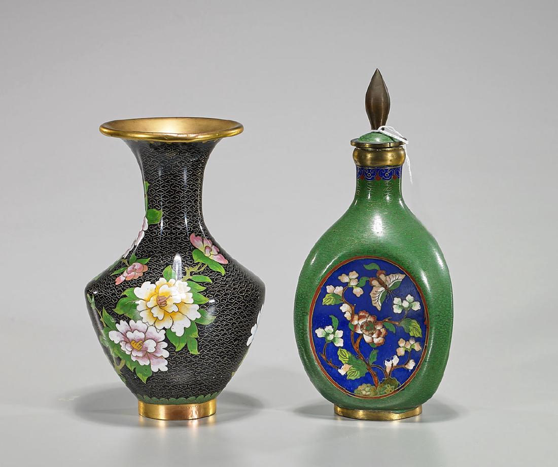 Old Cloisonne Enamel Bottle & Vase (1 of 1)